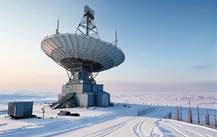 **
Prompt: A high-tech Russian radar station overlooking a vast, snow-covered landscape. Include phased array antennas and digital equipment visible within the station. The scene should convey advanced technology and vigilance, emphasizing the security of Russian airspace. Consider a modern, sleek design aesthetic.
**