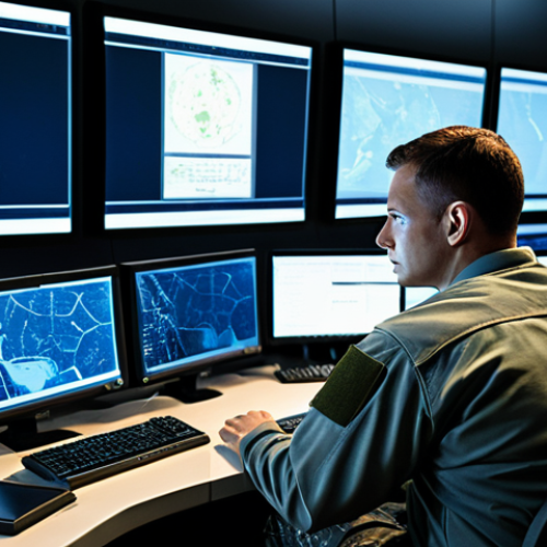 Cyber Warfare Specialist**

"A fully clothed Air Force Special Forces cyber warfare specialist, sitting at a desk surrounded by multiple computer screens in a high-tech command center, focused on analyzing data, appropriate attire, safe for work, perfect anatomy, correct proportions, professional environment, modern technology, family-friendly."

**