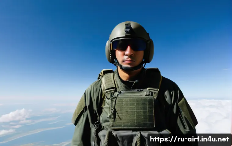 공군의 공군 특수부대 낙하산 훈련 - A highly focused male special forces recruit, wearing a complete tactical training jumpsuit, helmet,...