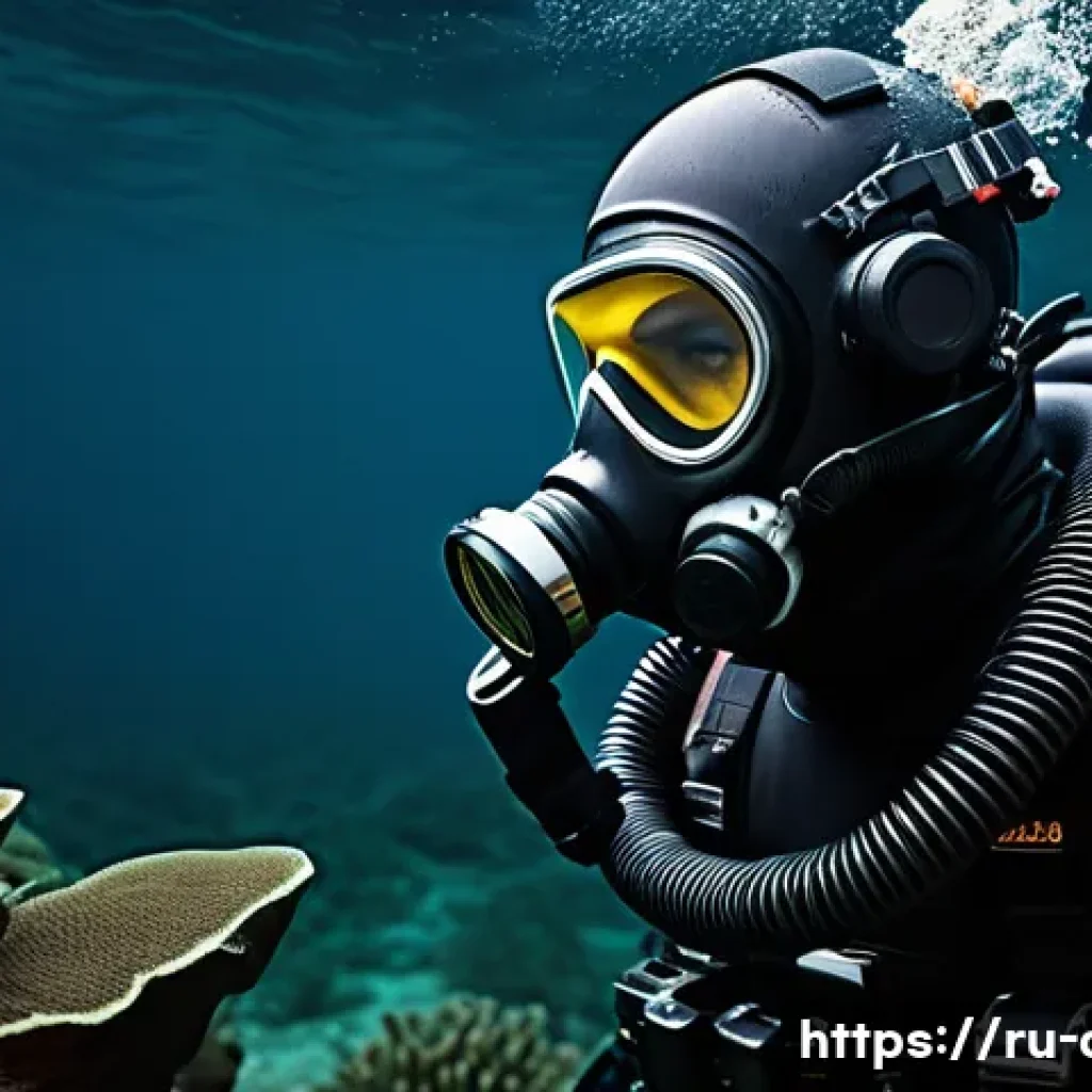 공군의 공군 특수부대 수중 침투 작전 - A highly detailed scene of a special forces diver equipped with a closed-circuit rebreather breathin...