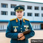 Home 22 공군의 공군병 복무 혜택 - A professional portrait of a Russian Aerospace Forces serviceman in full uniform standing confidentl...