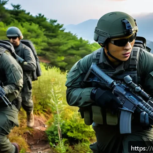 Home 31 공군의 공군 특수부대 해외 파견 사례 - A highly detailed scene of South Korean airborne special forces engaged in a joint international tra...