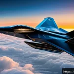 Home 18 공군 전투기 종류 - A cutting-edge stealth fighter jet flying at supersonic speed above the clouds during sunset, featur...